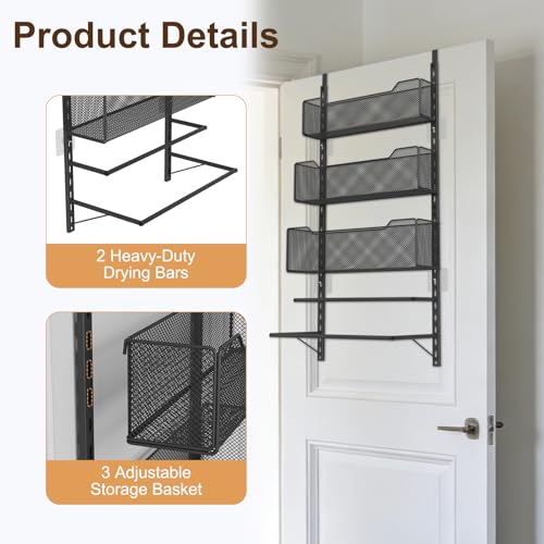 VyGrow Over The Door Towel Rack with 3 Tier Mesh Baskets - Image 5