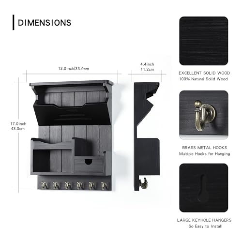 DOPACE Handcrafted Pine Wood Mail Organizer & Key Holder, Black - Image 4