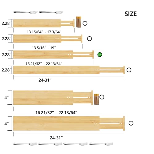 BAMEOS Bamboo Expandable Drawer Dividers – Fits 16.6"–22" - Image 3