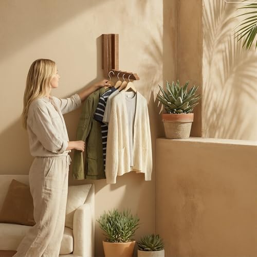 2 Pack Clothes Drying Rack Wall Mounted,Space Saver Wood - Image 8