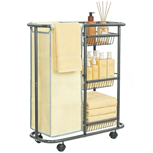 Slim Laundry Cart with Wheels, 3 Tier Rolling Laundry Sorter - Image 2