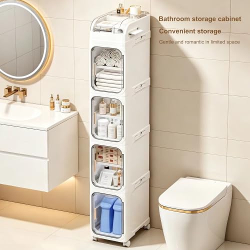5-Tier Tall Narrow Storage Cabinet, slim bathroom Organizer - Image 5