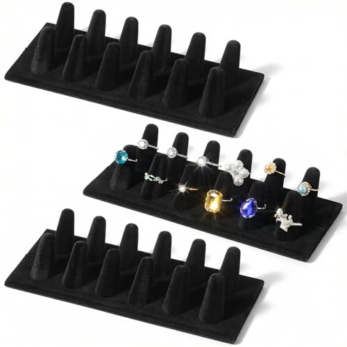 3 Pack Black Velvet Ring Display Stand, Double Row Jewelry Ring - Image 2