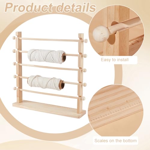 BENECREAT 5 Tier Ribbon Holder Organizer Rack, Wooden - Image 5