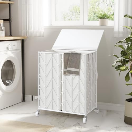WOWLIVE Double Laundry Hamper with Lid, Rolling Laundry - Image 5