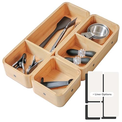 KitchenEdge Modular Drawer Organizer Set, 3-Container, Bamboo - Image 2