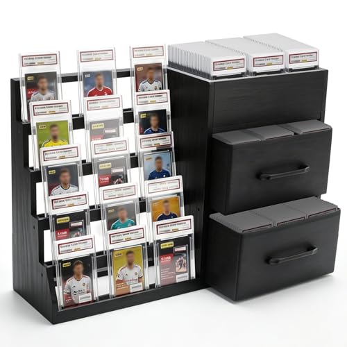 Trading Card Display Stand with 2 Fabric Drawers for Desk - Image 2