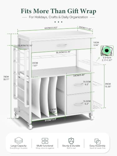 MAX Wrapping Paper Storage Cart, Up to 30 Rolls, White - Image 3