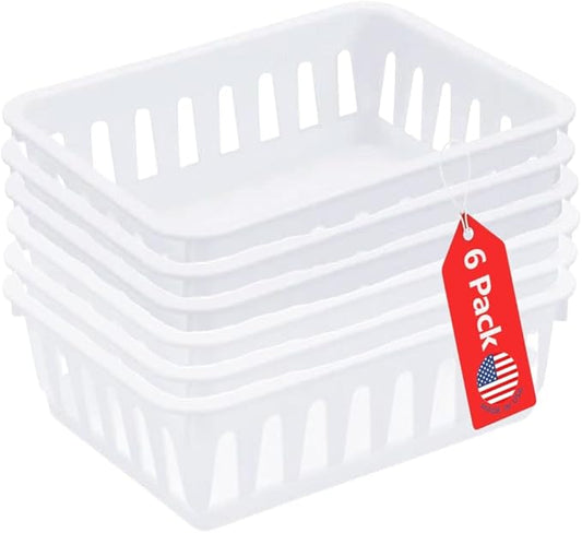 Tribello Mini Plastic Baskets for Organizing, White Drawer/Closet Storage Tray, Size 6 x 5 x 2 - Pack of 6 - Made in USA