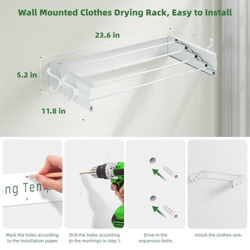 Foldable Wall Mounted Space-Saving Drying Rack, 23.5 - Image 5
