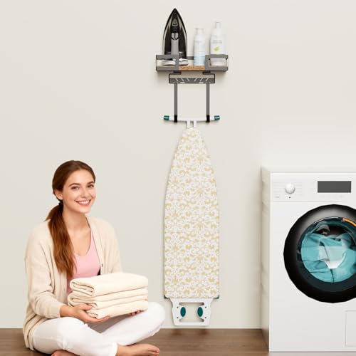 Ironing Board Hanger Wall Mount with Rustic Wood Shelf - Image 6
