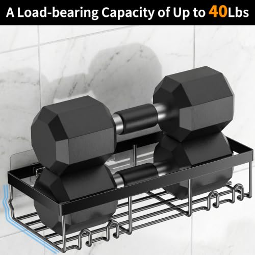 Moforoco Shower Caddy Shelf Organizer Rack, Self Adhesive Black - Image 4