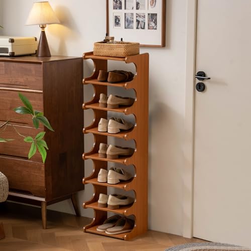 8 Tier Narrow Vertical Wood Shoe Rack, Sturdy Multi-Layer Wood - Image 4