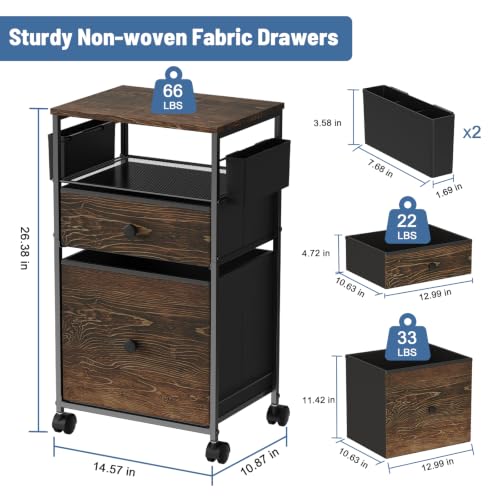 LEKETREE 2 Drawer Compact File Cabinet, Under Desk Rolling Filing - Image 3