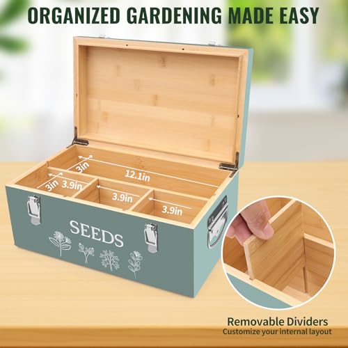 Large Bamboo Wood Seed Storage Organizer Box with Lid - Image 5