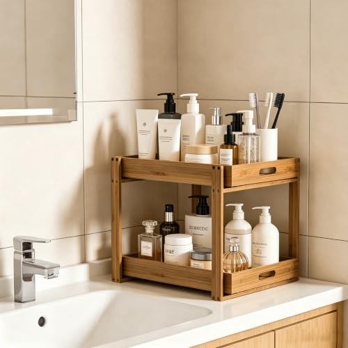 Bamboo Under Bathroom Sink Organizer - 2-Tier Pull O | All Products - Image 7