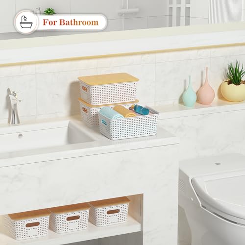 Ohmlove 6 Pack Plastic Storage Baskets with Bamboo Lids - Image 7
