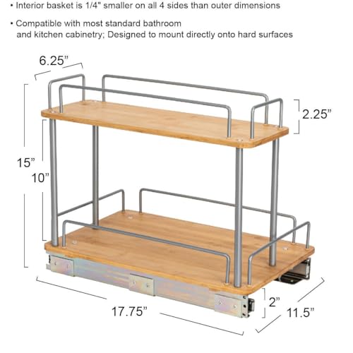 Household Essentials Bamboo and Silver Iron Two-Tier Slide-Out - Image 4