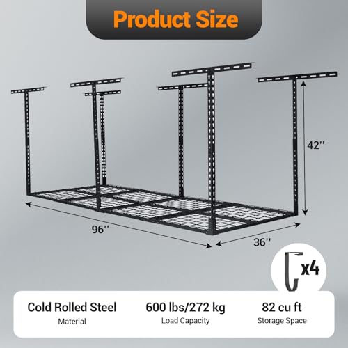 96"X36" Overhead Garage Storage Rack, Heavy Duty 600 Lbs Capacity - Image 3