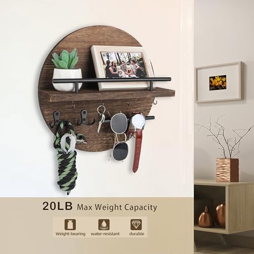 Key Holder Wall Mount with Shelf and Hooks, Mail Organizer - Image 5