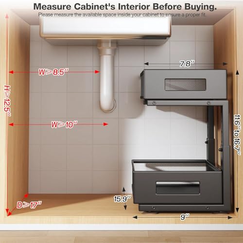 Under Sink Organizer, 2-Tier Dual Pull Out Cabinet | Home Organization - Image 3