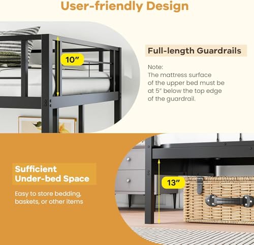 Nafort Metal Twin Over Futon Bunk Bed, Heavy-Duty Steel Frame - Image 8