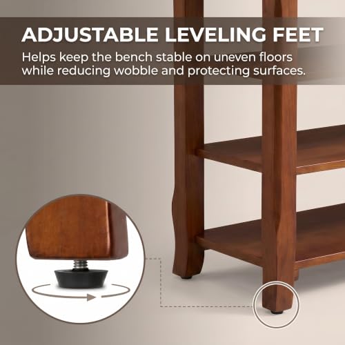 Shoe Rack Bench Entryway Storage with Leather Cushion, 39.4" - Image 8