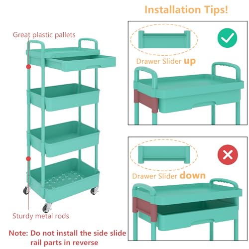 Calmootey 4-Tier Utility Cart with Drawer & Wheels | Home Organization - Image 7