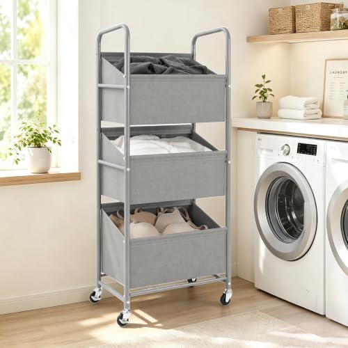 3-Tier Vertical Rolling Laundry Hamper, Removable Bags - Image 3