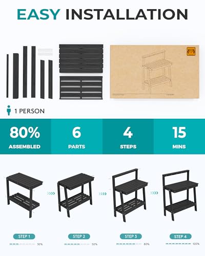 SERWALL 3-Tier Outdoor Potting Bench with Storage,Gardening Table - Image 6