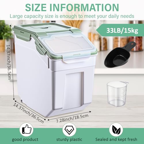 Sunnyray 4 Pcs 33 Lbs Green Rice Flour Storage Bins with Wheels - Image 4