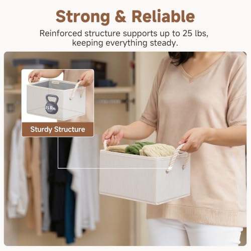 StorageWorks Closet Storage Bins with Rope Handles, Ivory White - Image 6