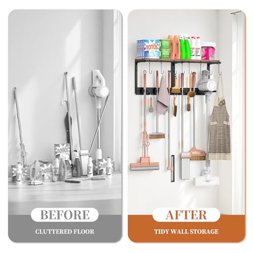3-in-1 Broom Holder Wall Mount with Shelf, Mop Organizer - Image 7