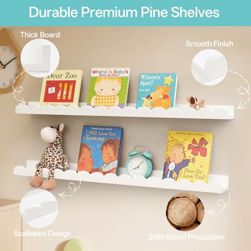 Scalloped Baby Book Floating Shelf for Wall 24 inch Set - Image 6