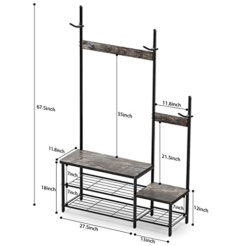 Parent-Child Hall Tree Entryway Bench with Coat Rack Sturdy Shoe - Image 7