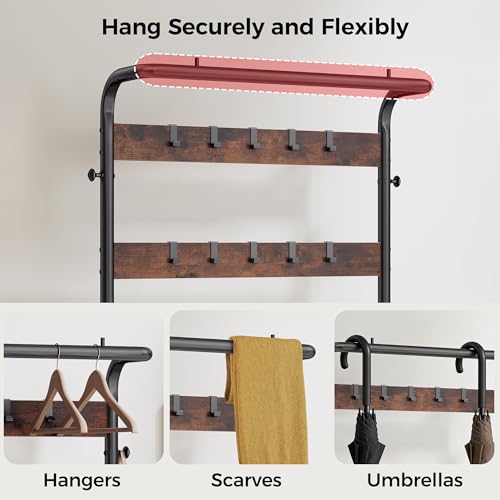 DUMOS 5-in-1 Hall Tree with Coat Rack and Shoe Bench - Image 5