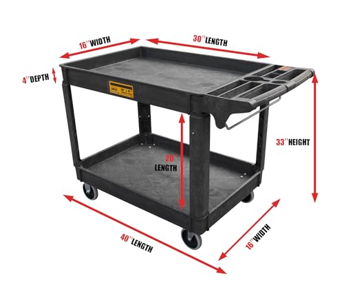 Utility Service Cart, 2-Shelf 500LBS Heavy Duty Plastic Rolling - Image 4