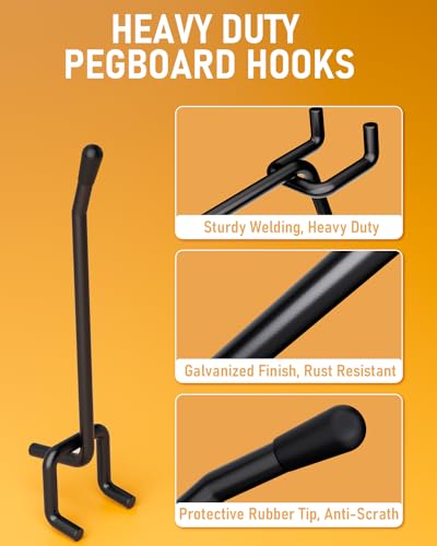 INCLY 60 Pack 4 Inch Black Pegboard Hooks, 1/4" Heavy Duty - Image 6
