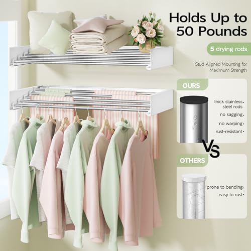 Wall Mounted Clothes Drying Rack 32", Foldable Wall Laundry Rack - Image 5