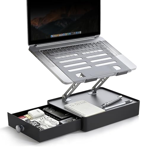 Laptop Stand with Storage Drawer, Heavy-Duty Metal Laptop Riser - Image 2