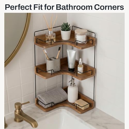 3-Tier Bathroom Counter Organizer, Wooden Corner Shelf for Vanity - Image 5