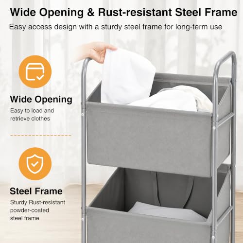 3-Tier Vertical Rolling Laundry Hamper, Removable Bags - Image 7