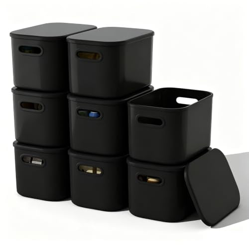 ORGIDOL 8 Pack Black Storage Bins with Lids Stackable Storage - Image 2