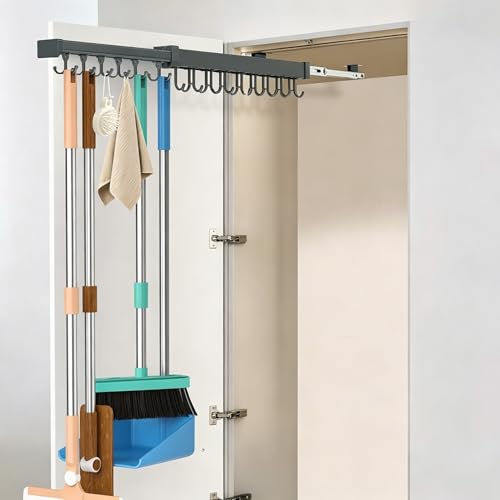 Mop Broom Holder with Heavy Duty Hooks Pull Out Slide Organizer - Image 7