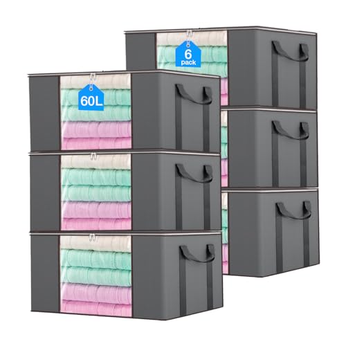 60L Extra Large Clothes Storage Bags, 6 Pack Blanket & Clothing - Image 2