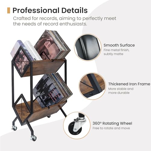 Vinyl Record Storage Holder with Wheels, 2-Tier Record - Image 5