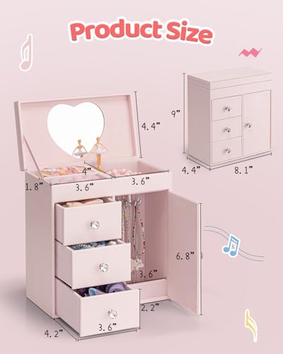 VLANDO 4 Layer Musical Jewelry Box, 3 Drawers Storage - Image 4