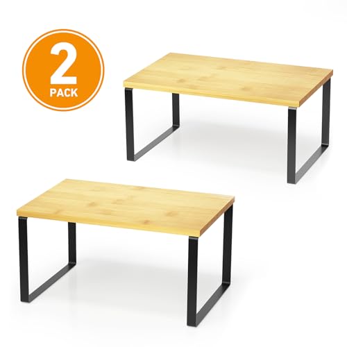 SpaceAid Cabinet Shelf Organizers 2 Pack, Kitchen Counter Rack Shelves Riser, Stackable Expandable Spice Rack, Pantry Cupboard Storage Organization (Black and Natural, Short) - Image 8