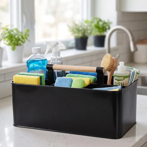 Cleaning Caddy with Handle, Black Metal Supply Organizer - Image 6
