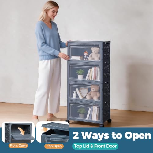 Plastic Stackable Storage Bins with Lids & Wheels, Closet - Image 5